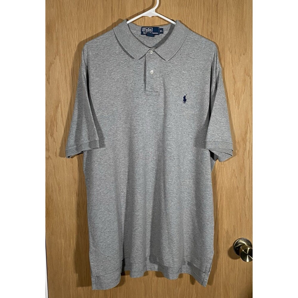 Polo Ralph Lauren Men's Sz XL Gray Polo Short Sleeve Blue Pony Cotton Preppy